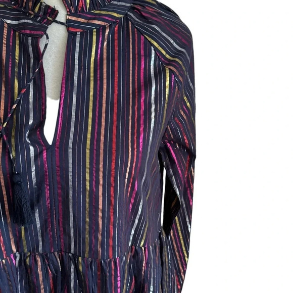 Roller Rabbit Janni Rainbow Lurex Stripe Tiered Dress Dark Navy Size XS NWT - Picture 7 of 13